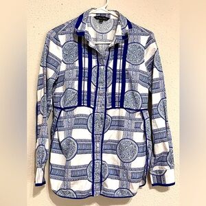 Blue and White Patterned Button-Up Shirt